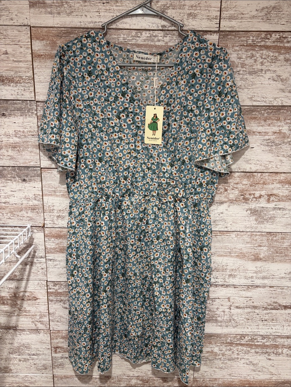 Nemidor Blue Floral Midi Dress with Elastic Waist